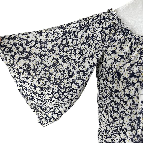 Zara Daisy Floral Short Sleeve Cropped Top Blue Size Medium - Picture 5 of 6